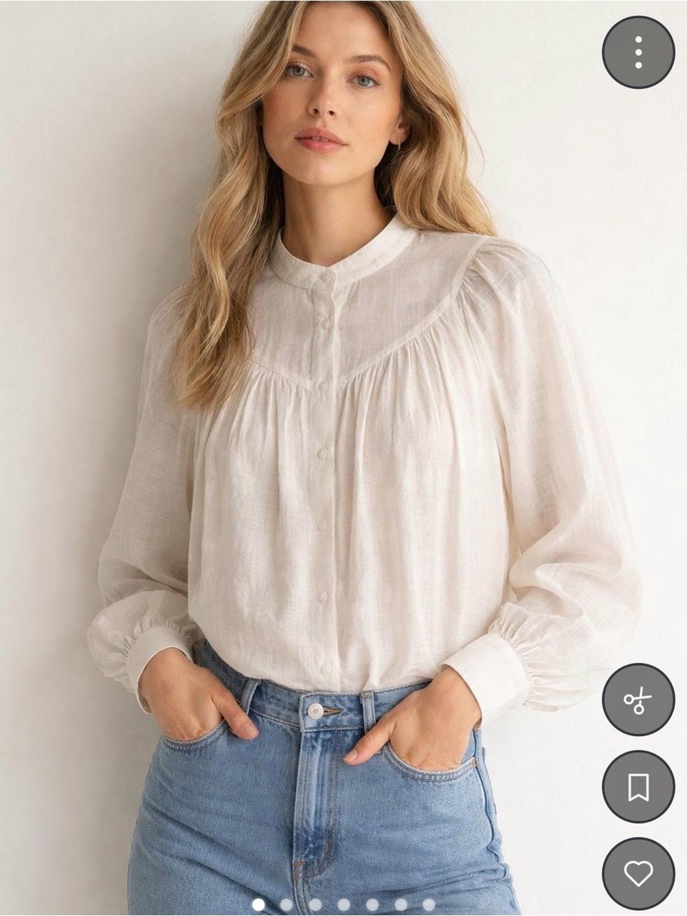 Cece brand Women's Lightweight Button-Front Cream Blouse